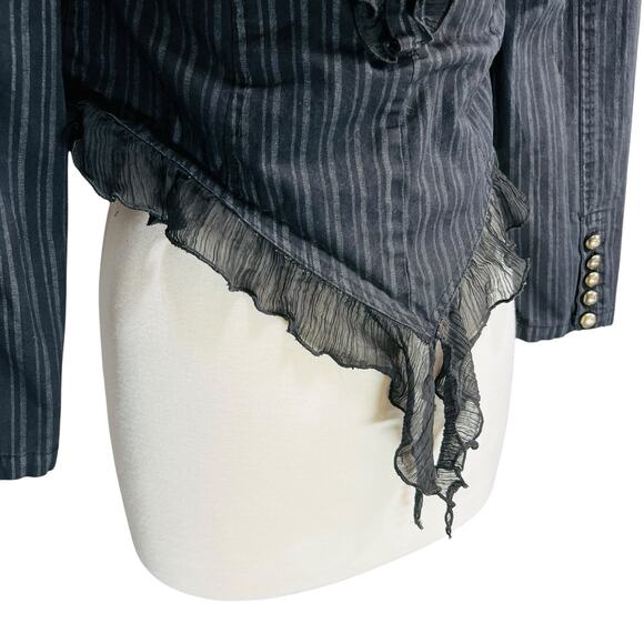 DEAD THREADS Womens Gothic Pinstripe Jacket Sz L Steampunk Vampcore Costume Y2K - Picture 6 of 11